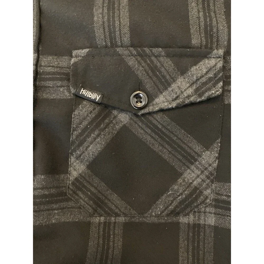 Hillbilly Flannel Co Explorer Hooded Jacket Men's 2X Gray on Black Plaid Quilted